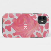 Coques Case-Mate iPhone Dalmatie rose et blanc avec monogramme (Dos (Horizontal))