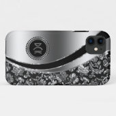 Coques Case-Mate iPhone Damas argentés noir et métallique monogrammes (Dos (Horizontal))