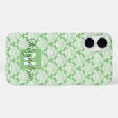 Coques Case-Mate iPhone Damas blanc sur Monogramme vert et nom jolie (Verso (horizontal))