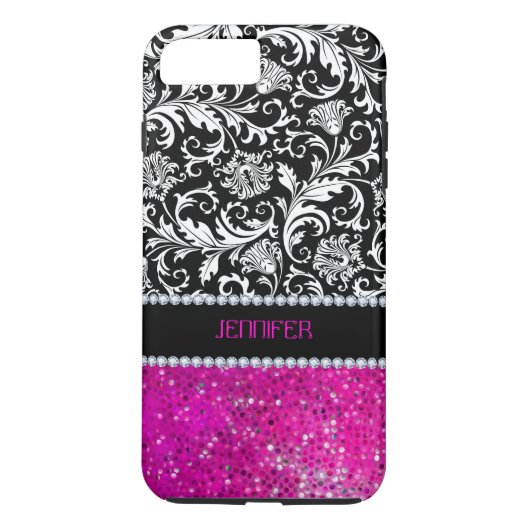 Coques Case-Mate iPhone Damas blanches et noires Parties scintillant rose  (Dos)