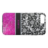 Coques Case-Mate iPhone Damas blanches et noires Parties scintillant rose  (Dos (Horizontal))