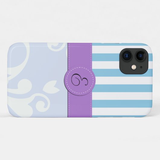 Coques Case-Mate iPhone Damas Bleu, Bleu, Gratté, Monogramme (Dos (Horizontal))