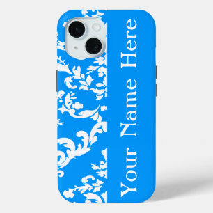 Coque Pour iPhone 15 Damas bleu clair en gras avec nom @ Emporiomoffa