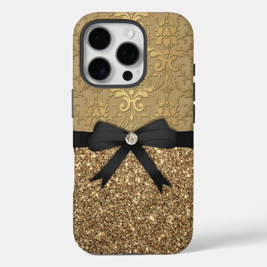 Coques Case-Mate iPhone Damas d'or, ruban et Parties scintillant (Verso)