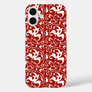 iPhone 16 Plus Case Damas florales d'Ikat - Rouge et blanc foncé