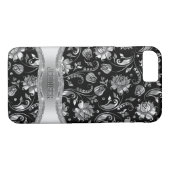 Coques Case-Mate iPhone Damas florales en argent noir et métallique monogr (Dos (Horizontal))