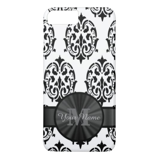 Coques Case-Mate iPhone Damas monogrammed noir et blanc (Dos)