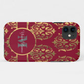 Coques Case-Mate iPhone Damas monogrammées rouge et or (Dos (Horizontal))