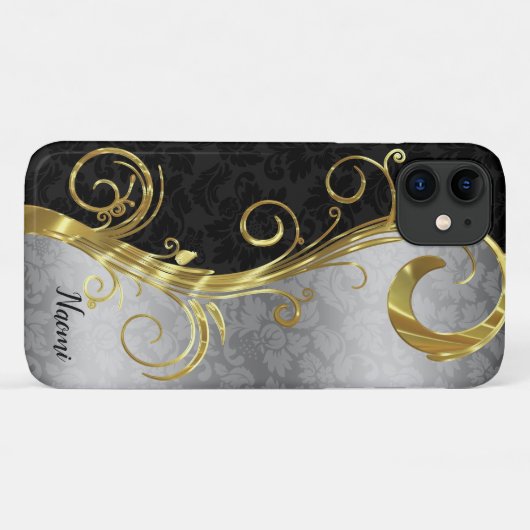 Coques Case-Mate iPhone Damas Noir Et Argent (Dos (Horizontal))