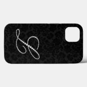 Coques Case-Mate iPhone Damas noires, diamants lettre L (Verso (horizontal))