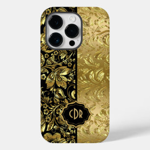 Coque Pour iPhone 14 Pro Damas Or brillant sur Arrière - plan noir