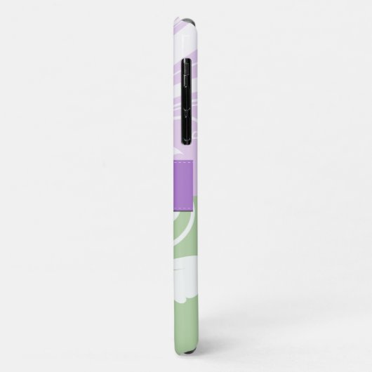 Coques Case-Mate iPhone Damas pourpres, Damas vert, Monogramme (Dos/Gauche)
