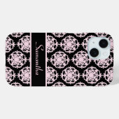 Coques Case-Mate iPhone Damas rose clair sur noir (Verso (horizontal))
