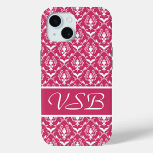 Coque Pour iPhone 15 Damas roses #5 avec monogramme à Victoria Shaylee
