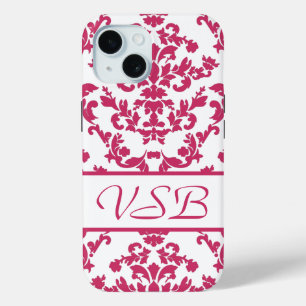 Coque Pour iPhone 15 Damas roses #6 avec monogramme à Victoria Shaylee