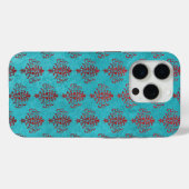 Coques Case-Mate iPhone Damas rouge texturé sur Motif Turquoise (Verso (horizontal))