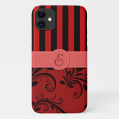 Coques Case-Mate iPhone Damas Rouges, Rayures Rouges, Rayures, Monogramme (Dos)
