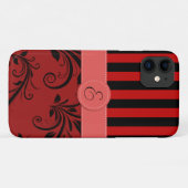 Coques Case-Mate iPhone Damas Rouges, Rayures Rouges, Rayures, Monogramme (Dos (Horizontal))