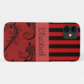 Coques Case-Mate iPhone Damas Rouges, Rayures Rouges, Rayures, Votre Nom (Dos (Horizontal))