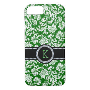Coques Pour iPhone Damas vert et blanc Diamants blancs Accents