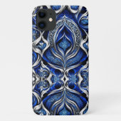 Coques Case-Mate iPhone Damask Argent Bleu Noir Abstrait (Dos)