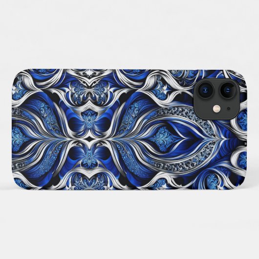 Coques Case-Mate iPhone Damask Argent Bleu Noir Abstrait (Dos (Horizontal))