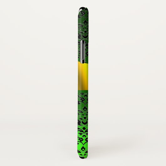 Coques Case-Mate iPhone DAMASK FIÈRE MONOGRAM vert or jaune ruban (Dos/Droite)