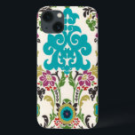Case-Mate iPhone Case Damask Floral Patterns Plum Turquoise<br><div class="desc">Des motifs floraux turquoise,  prune,  verte et violette se rencontrent sur un arrière - plan blanc pour donner vie à cette impression damasée de juin Erica Vess. Travaille comme un cadeau pour vous-même,  un ami ou un membre de la famille.</div>