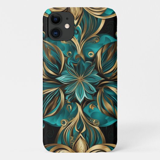 Coques Case-Mate iPhone Damask Flower Gold Emerald Black (Dos)