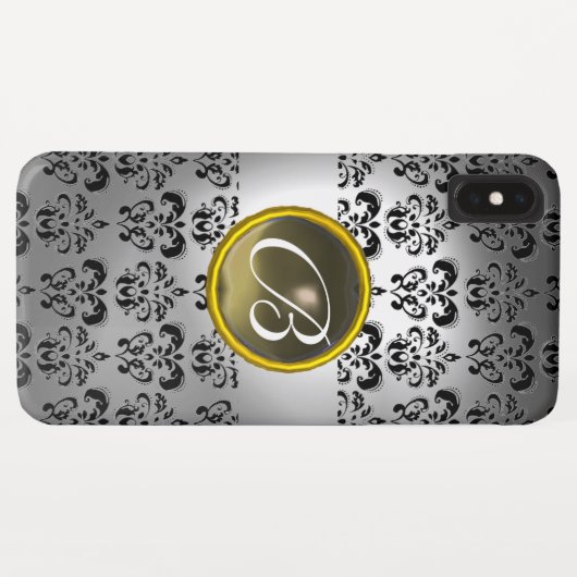 Coques Case-Mate iPhone DAMASK GEM MONOGRAM blanc noir gris (Dos (Horizontal))