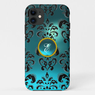 Coque Case-Mate Pour iPhone DAMASK GEM MONOGRAM bleu aquamarine