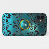 Coques Case-Mate iPhone DAMASK GEM MONOGRAM bleu aquamarine (Dos (Horizontal))