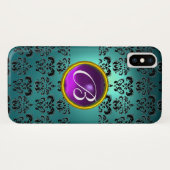 Coques Case-Mate iPhone DAMASK GEM MONOGRAM bleu noir violet (Dos (Horizontal))