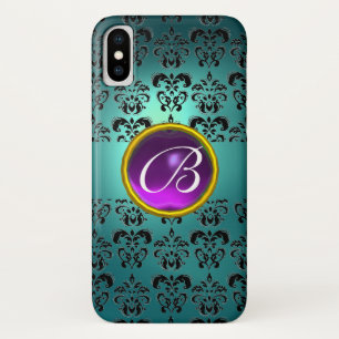 Etui iPhone Case-Mate DAMASK GEM MONOGRAM bleu noir violet