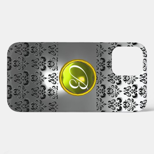 Coques Case-Mate iPhone DAMASK GEM MONOGRAM cristal blanc jaune (Verso (horizontal))