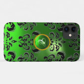 Coques Case-Mate iPhone DAMASK GEM MONOGRAM Emerald Green (Dos (Horizontal))