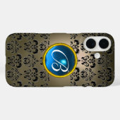 Coques Case-Mate iPhone DAMASK GEM MONOGRAM gris bleu noir (Verso (horizontal))