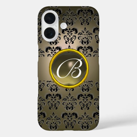 Coques Case-Mate iPhone DAMASK GEM MONOGRAM gris noir (Verso)