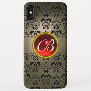 Coques Pour iPhone DAMASK GEM MONOGRAM gris noir rouge