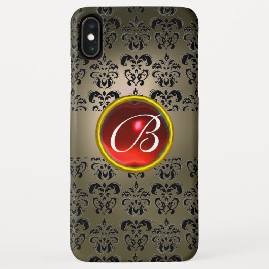 Coques Case-Mate iPhone DAMASK GEM MONOGRAM gris noir rouge (Dos)