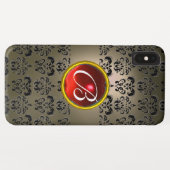 Coques Case-Mate iPhone DAMASK GEM MONOGRAM gris noir rouge (Dos (Horizontal))