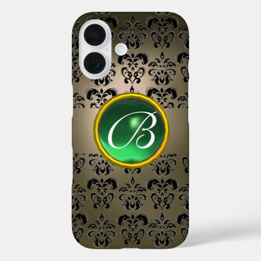 Coques Case-Mate iPhone DAMASK GEM MONOGRAM gris vert noir (Verso)