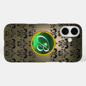 Coques Case-Mate iPhone DAMASK GEM MONOGRAM gris vert noir (Verso (horizontal))