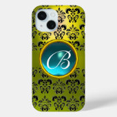 Coques Case-Mate iPhone DAMASK GEM MONOGRAM jaune bleu aquamarine (Verso)