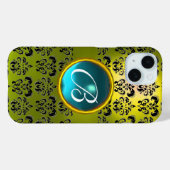 Coques Case-Mate iPhone DAMASK GEM MONOGRAM jaune bleu aquamarine (Verso (horizontal))