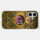 Coques Case-Mate iPhone DAMASK GEM MONOGRAM jaune violet noir (Verso (horizontal))