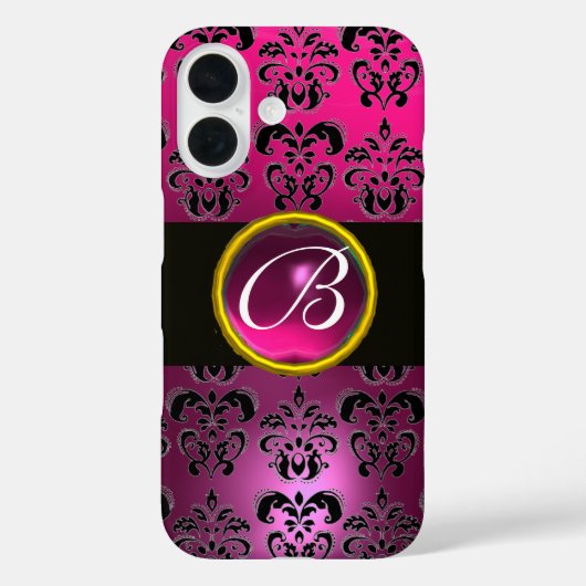Coques Case-Mate iPhone DAMASK GEM MONOGRAM Rose, Fuchsia Purple Amethyst (Verso)