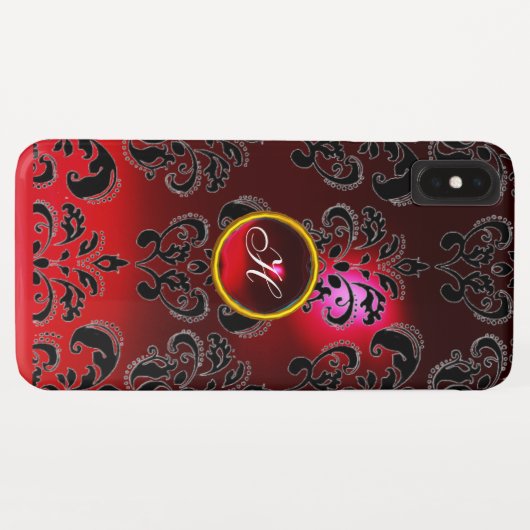 Coques Case-Mate iPhone DAMASK GEM MONOGRAM rouge bordeaux (Dos (Horizontal))