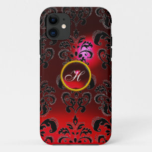 Coques Pour iPhone DAMASK GEM MONOGRAM rouge bordeaux