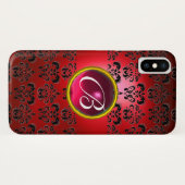 Coques Case-Mate iPhone DAMASK GEM MONOGRAM rouge noir rose fuchsia (Dos (Horizontal))